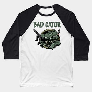 Funny Bad Gator with Rifle and Cigar Alligator Cartoon Baseball T-Shirt